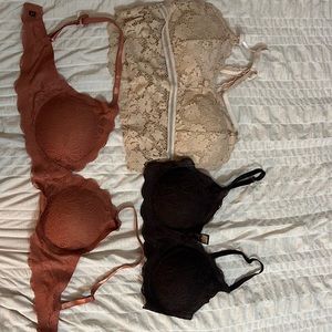 Bralette 3 pack. Never worn. Beige, coral, brown